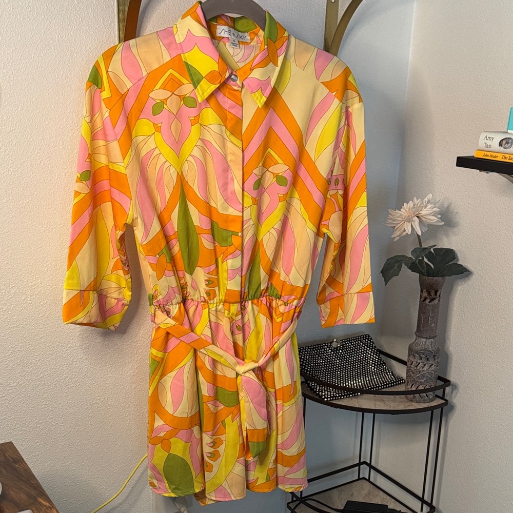 She + Sky Retro Orange and Pink Jumpsuit
